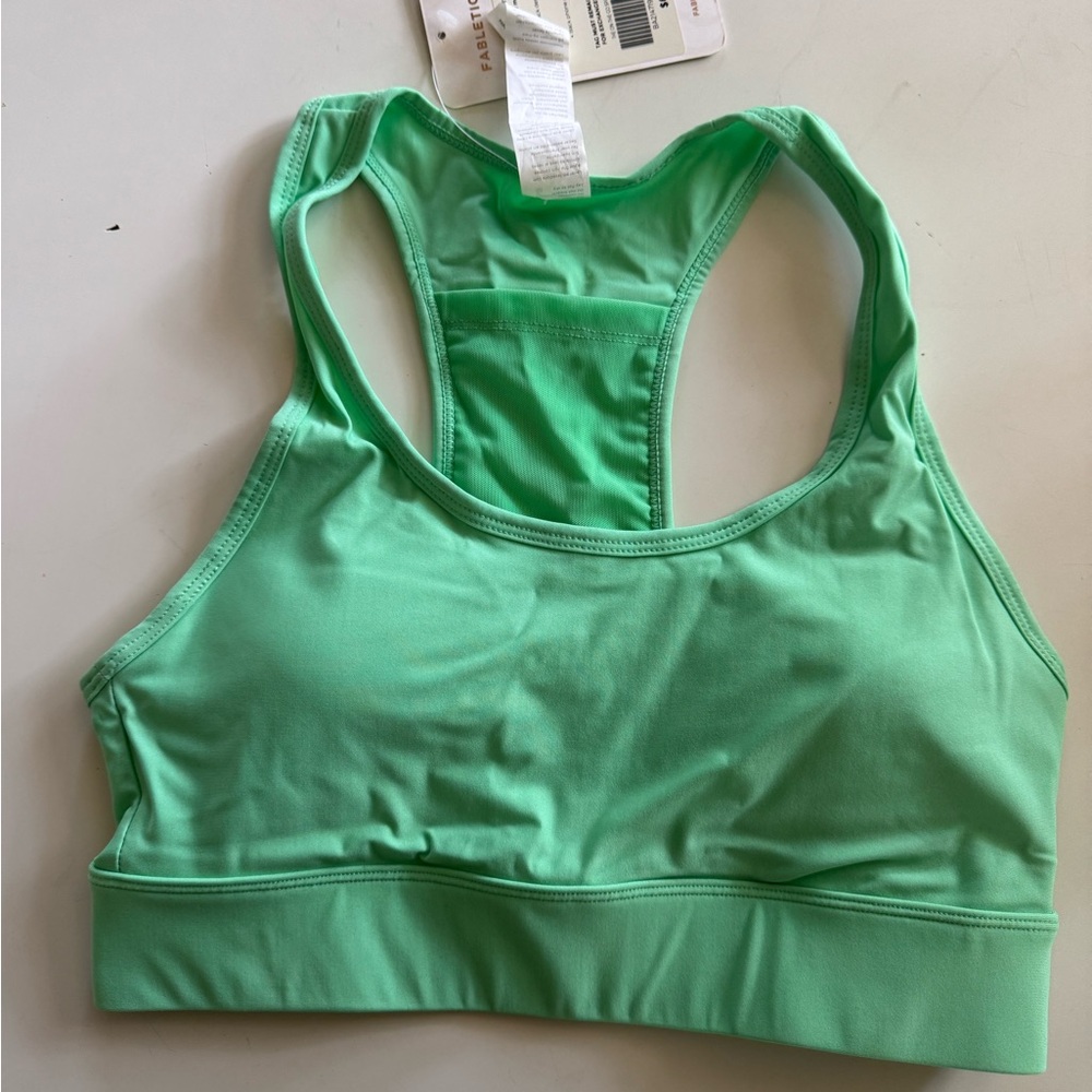 Fabletics Mint Green On-The-Go Sports Bra II with phone pocket, small